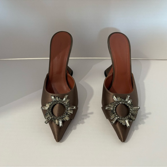 Amina Muaddi Begum Swarovski Crystal-embellished Satin Slingback Pumps - Picture 2 of 7